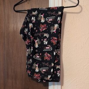 Festive Black Leggings with Holiday Print